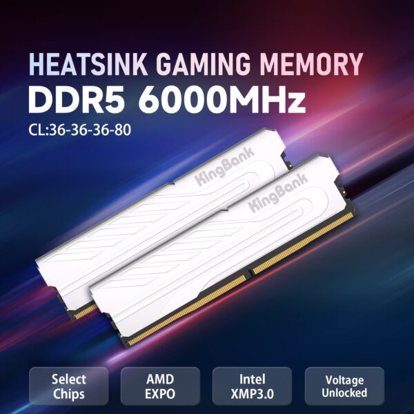 KingBank memory Ram DDR5 6000MHZ 32GB(16GB*2) UDIMM (SILVER HEATSINK CL30) - Image 3